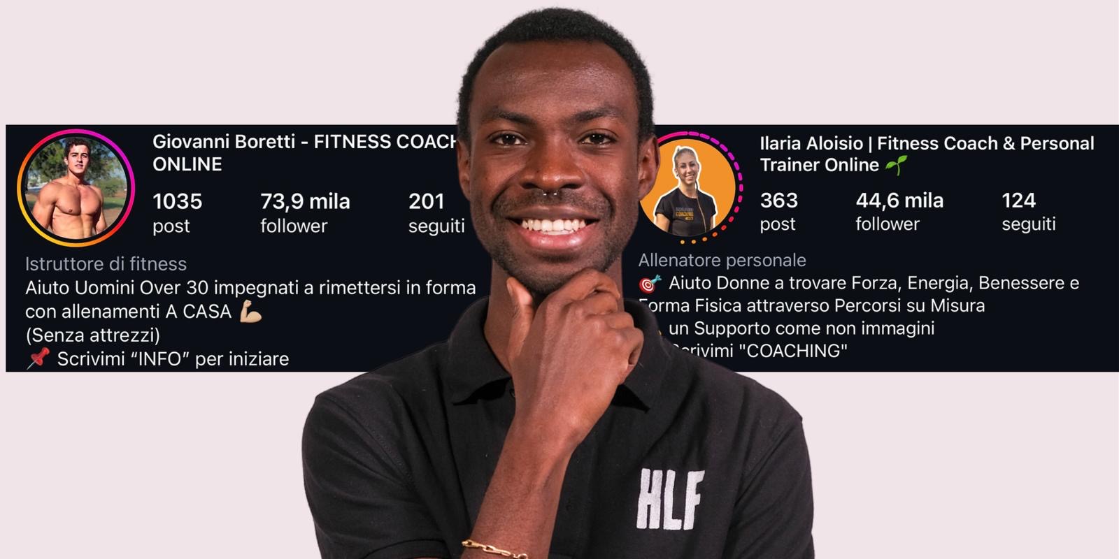 Confronto tra i profili Instagram di Giovanni Boretti e Ilaria Aloisio, professionisti seguiti da High Level Fitness